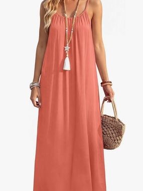 Women’s Spaghetti Strap Maxi Dress - Coral